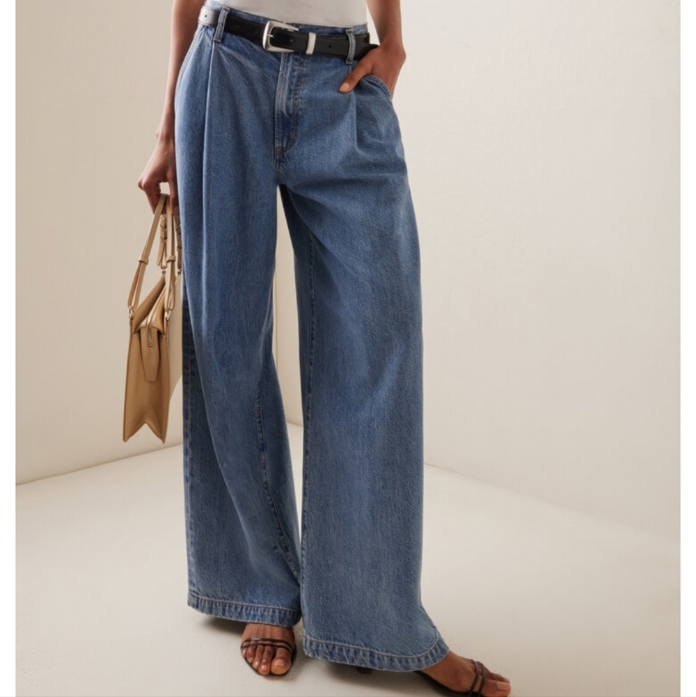 Agolde Ellis Pleated Denim Wide-Leg Trousers In Baffle Size 29 NWOT